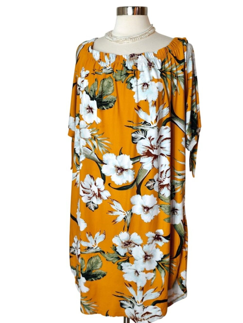 Derek Heart Womens 3X Dress Floral 1/2 Tie-Sleeves Stretchy Festive Cottagecore